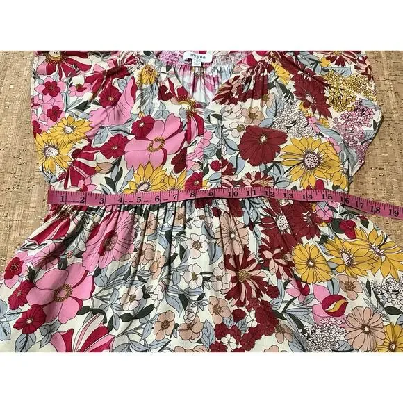 Umgee Pink Floral Dress V-Neck Flutter Sleeve Peasant Cottagecore Small Back Tie - Picture 9 of 9
